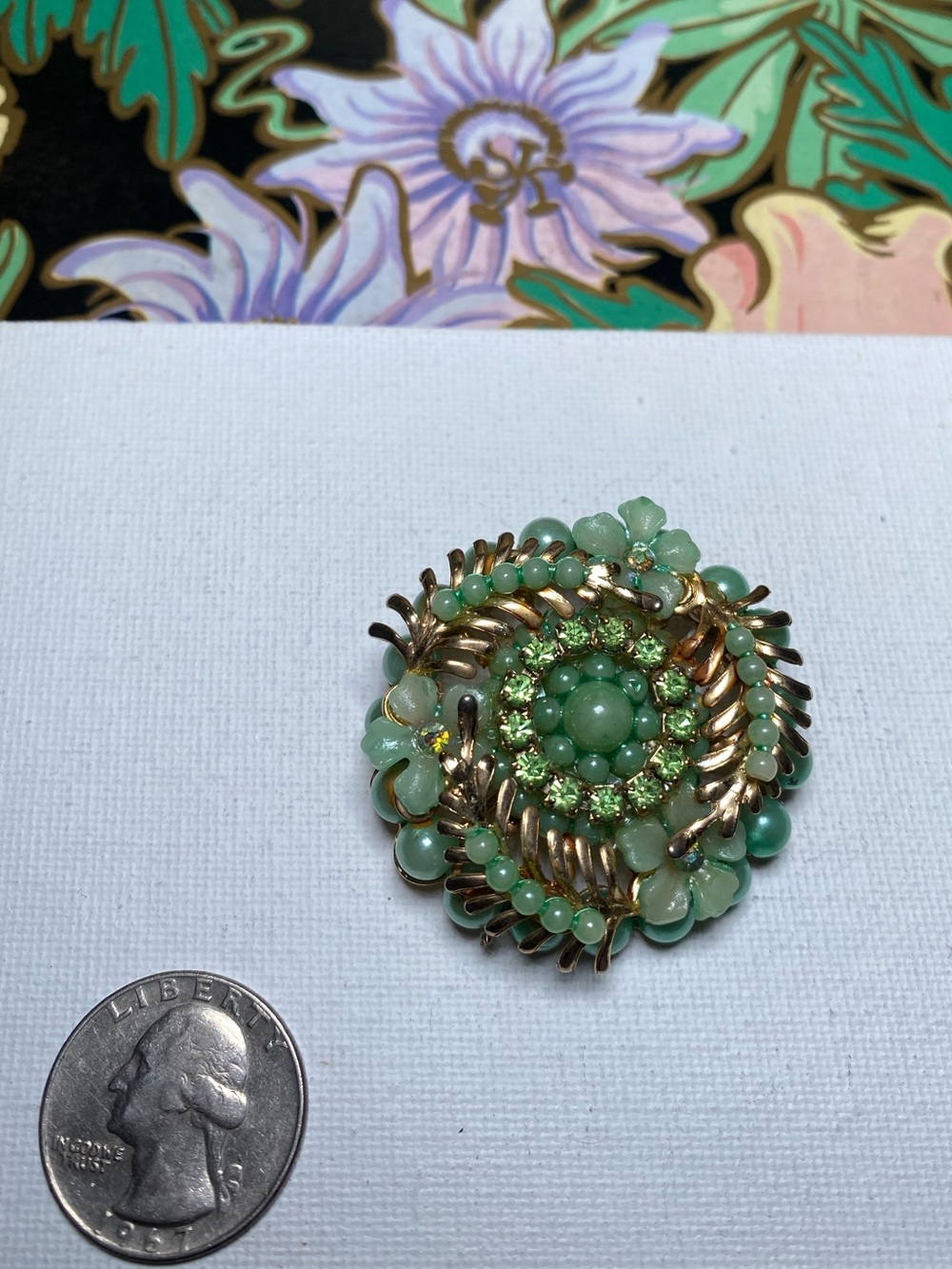Vintage Green Floral Cluster Brooch